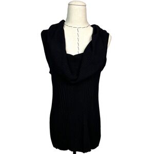 Sleeveless‎ Cowl Neck Knit Top Fitted Ribbed Stretch Black Sweater Tank
